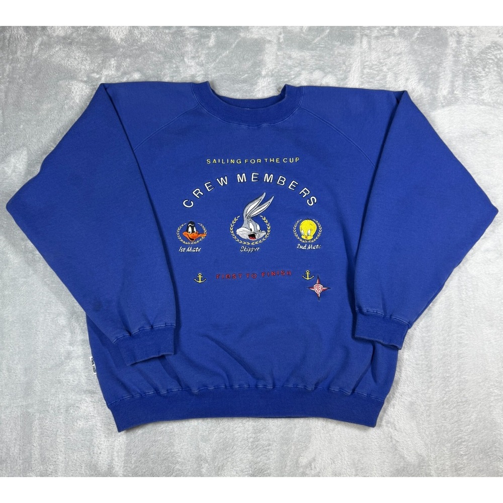 Vintage Acme Clothing Sweatshirt XXL Blue Sailing Crew Bugs Daffy Tweety